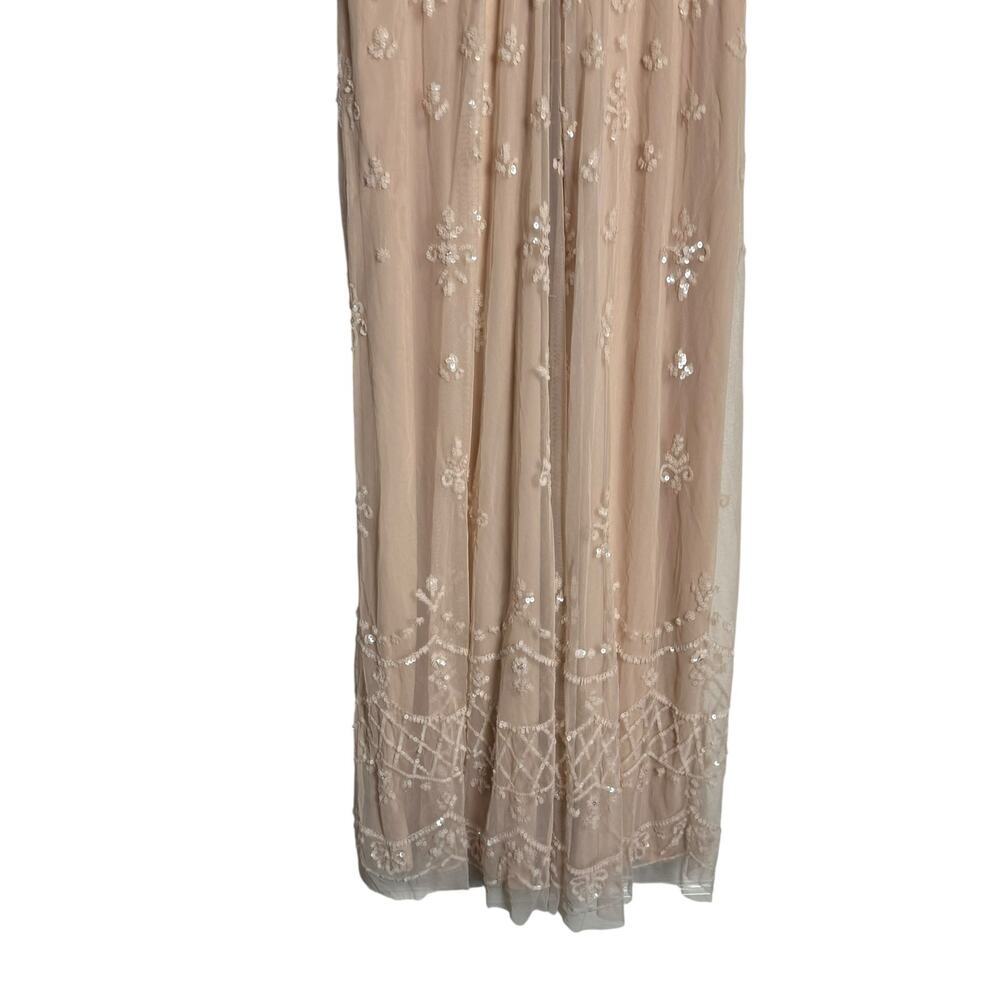 Mac Duggal Blush V Neck Embellished Flutter Sleeve A Line Formal Gown Size 10 - Picture 9 of 14